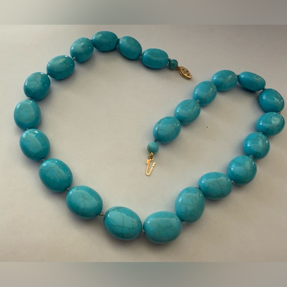 Gorgeous Kingman ? Turquoise Lg Beaded Necklace w/ 14K Gold Catch